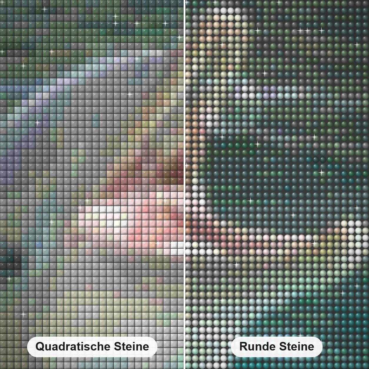 Delphin spielt mit Blasen Diamond Painting Nahaufnahme mit quadratischen und runden Steinen