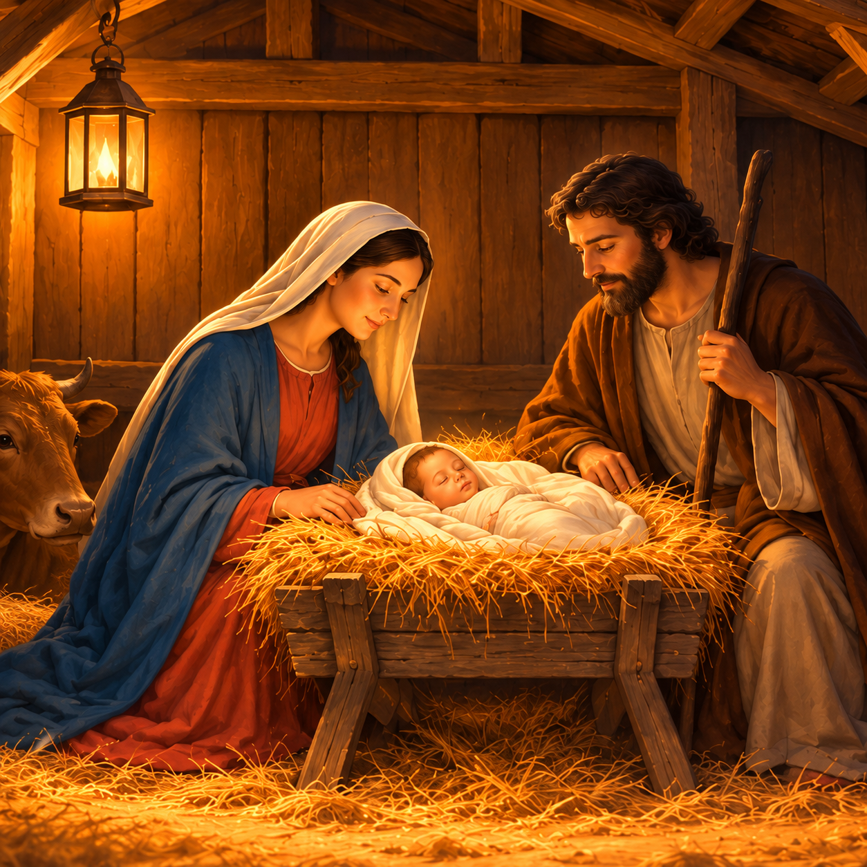 Detailansicht Diamond Painting Weihnachtskrippe bei Nacht