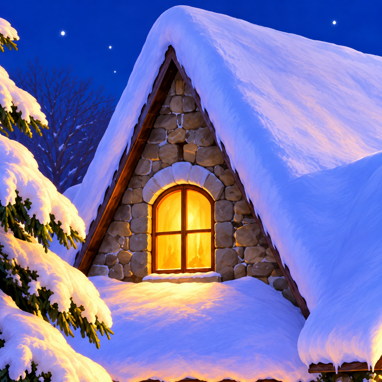 Detailansicht Diamond Painting Verschneites Weihnachtshaus