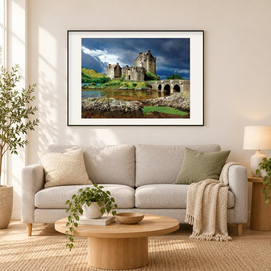 Eilean Donan Schloss als gerahmtes Diamond Painting im Wohnzimmer