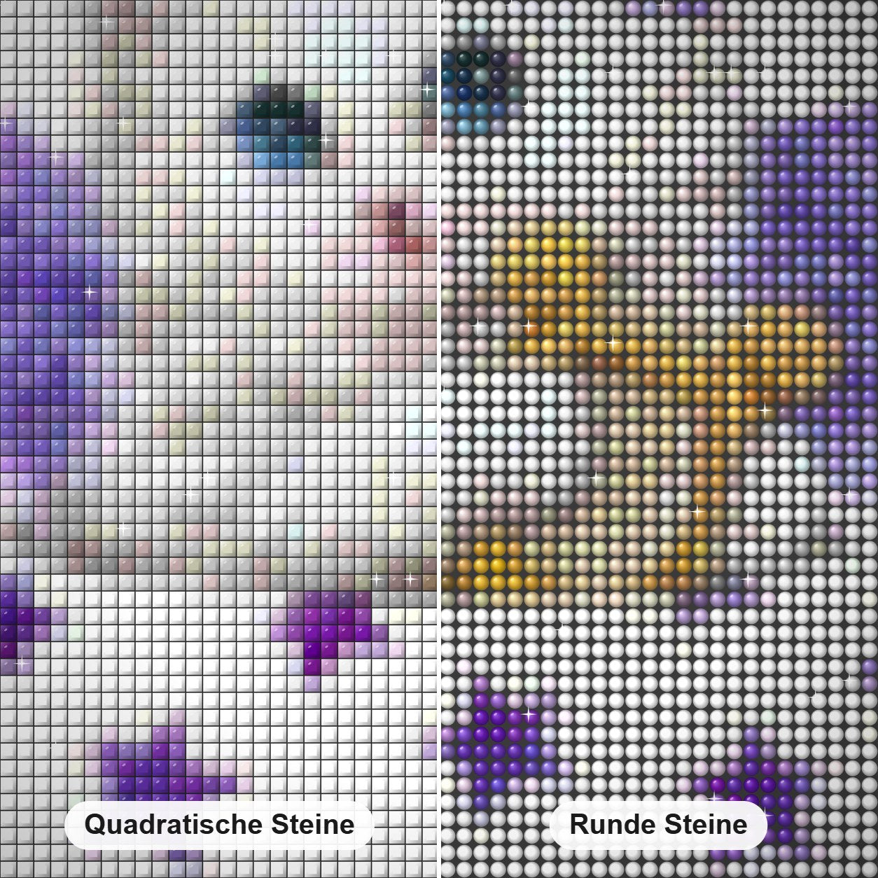 Engelskatze Diamond Painting Nahaufnahme mit quadratischen und runden Steinen