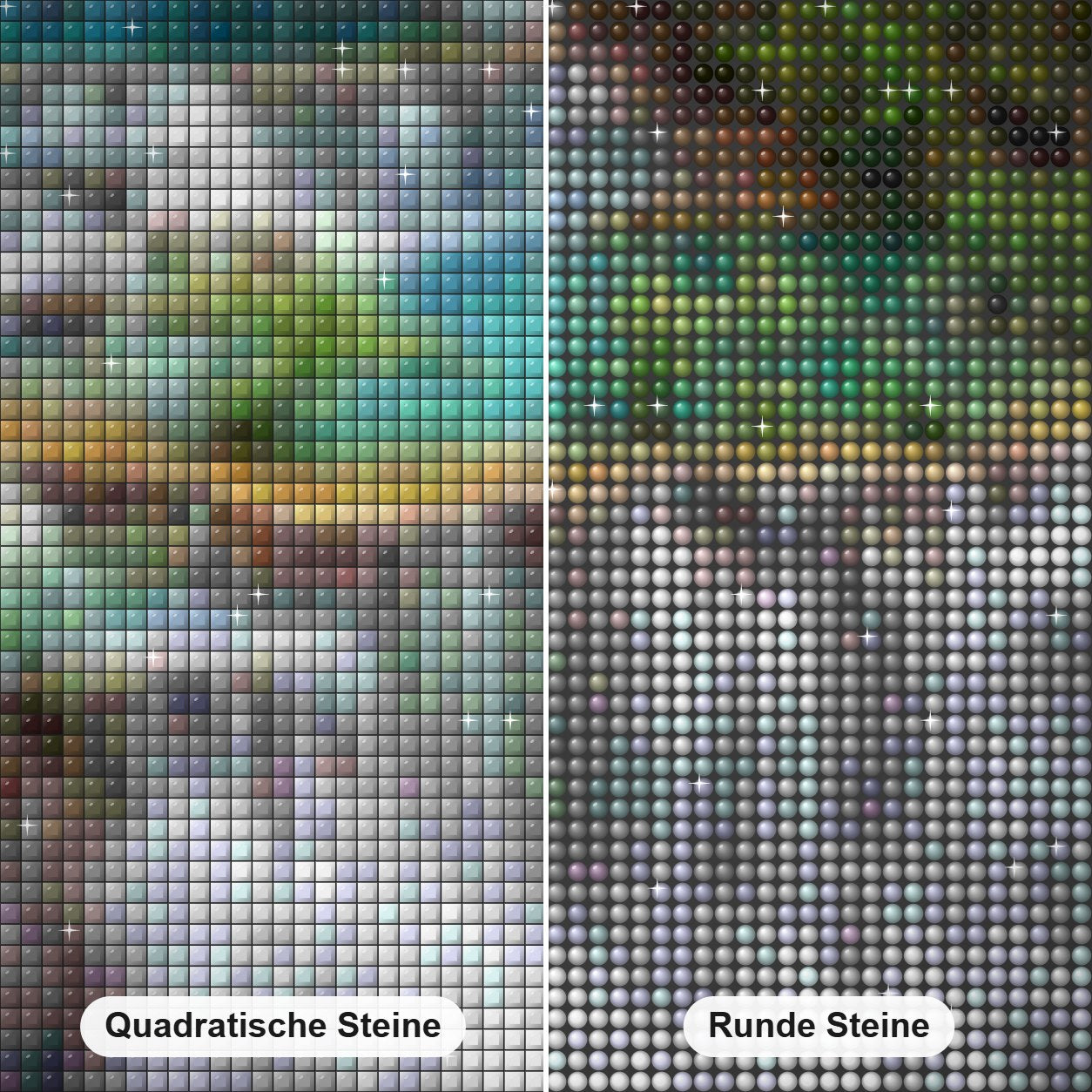 Erstaunlicher Wasserfall Diamond Painting Nahaufnahme mit quadratischen und runden Steinen