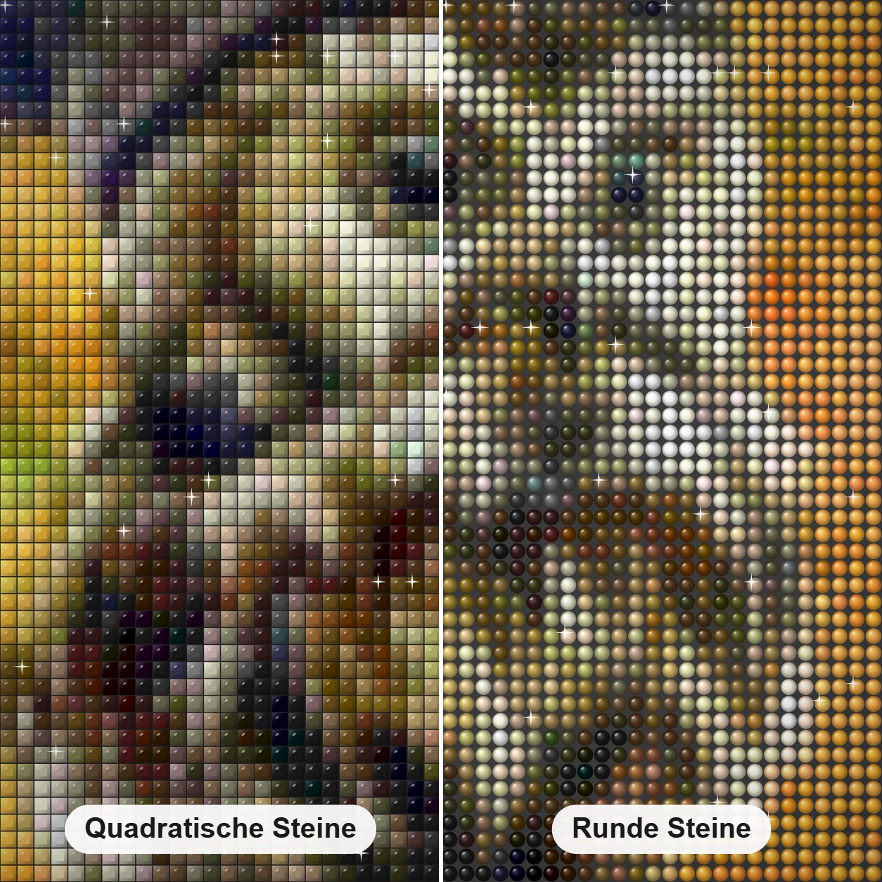 Eule mit Mütze Diamond Painting Nahaufnahme mit quadratischen und runden Steinen