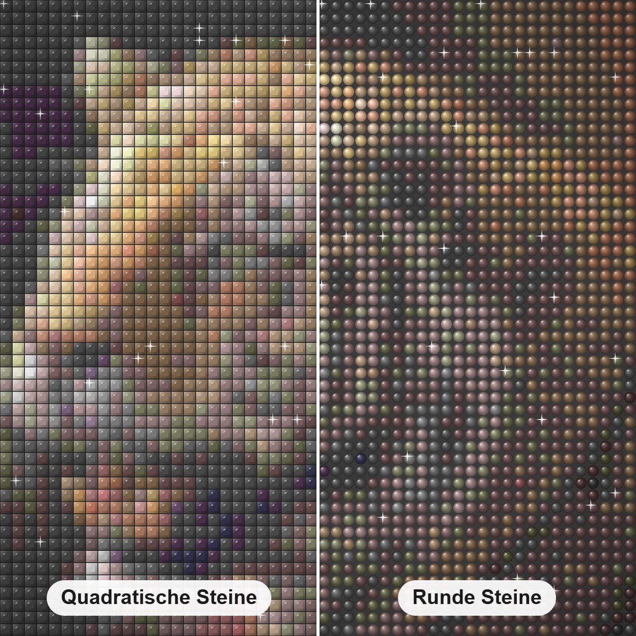 Das Auge des Sturmes -  Kunst des Eric Wilson Diamond Painting Nahaufnahme mit quadratischen und runden Steinen