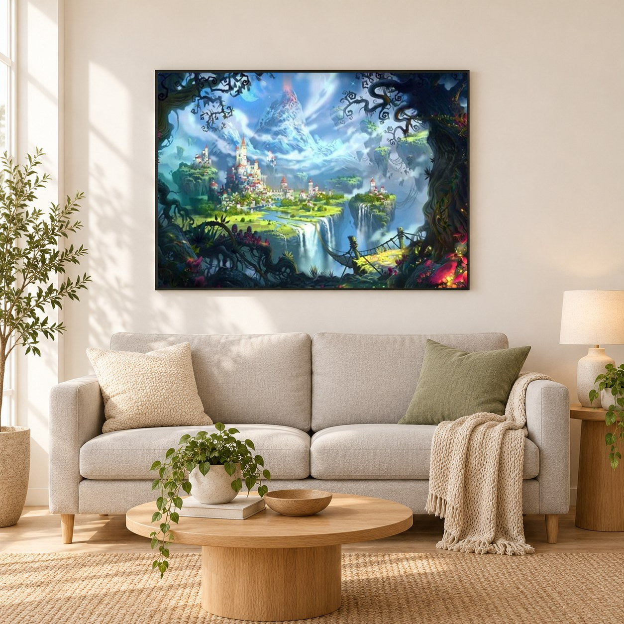 Magisches Fantasy Königreich als gerahmtes Diamond Painting im Wohnzimmer
