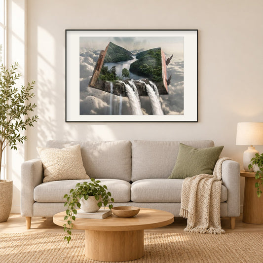 Fantasie & mystischer Ort als gerahmtes Diamond Painting im Wohnzimmer