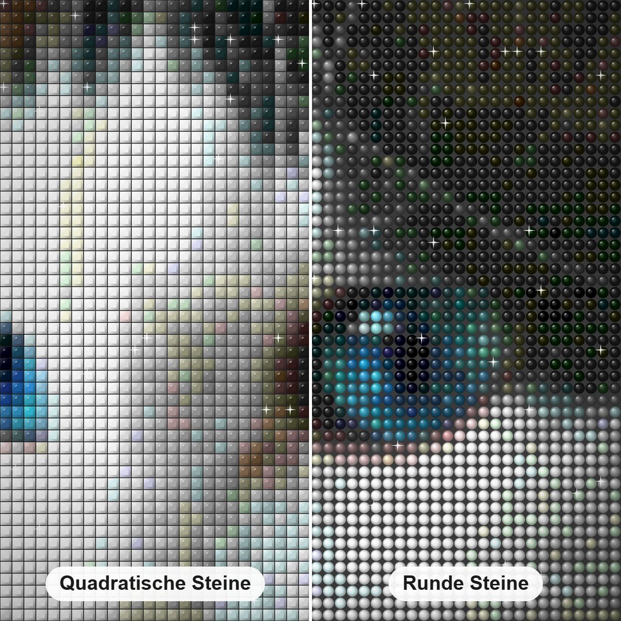 Faszinierende Katze mit blauen Augen Diamond Painting Nahaufnahme mit quadratischen und runden Steinen