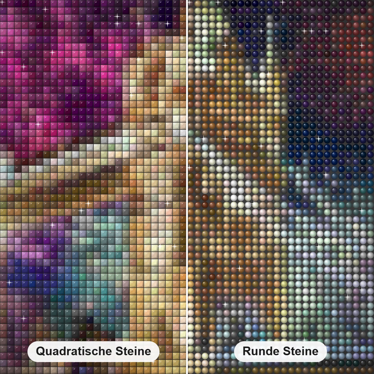 Feuerwerk auf Brücke Diamond Painting Nahaufnahme mit quadratischen und runden Steinen