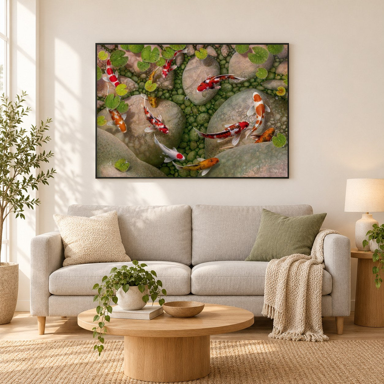 herum fließen - Kunst des Terry Gilecki als gerahmtes Diamond Painting im Wohnzimmer