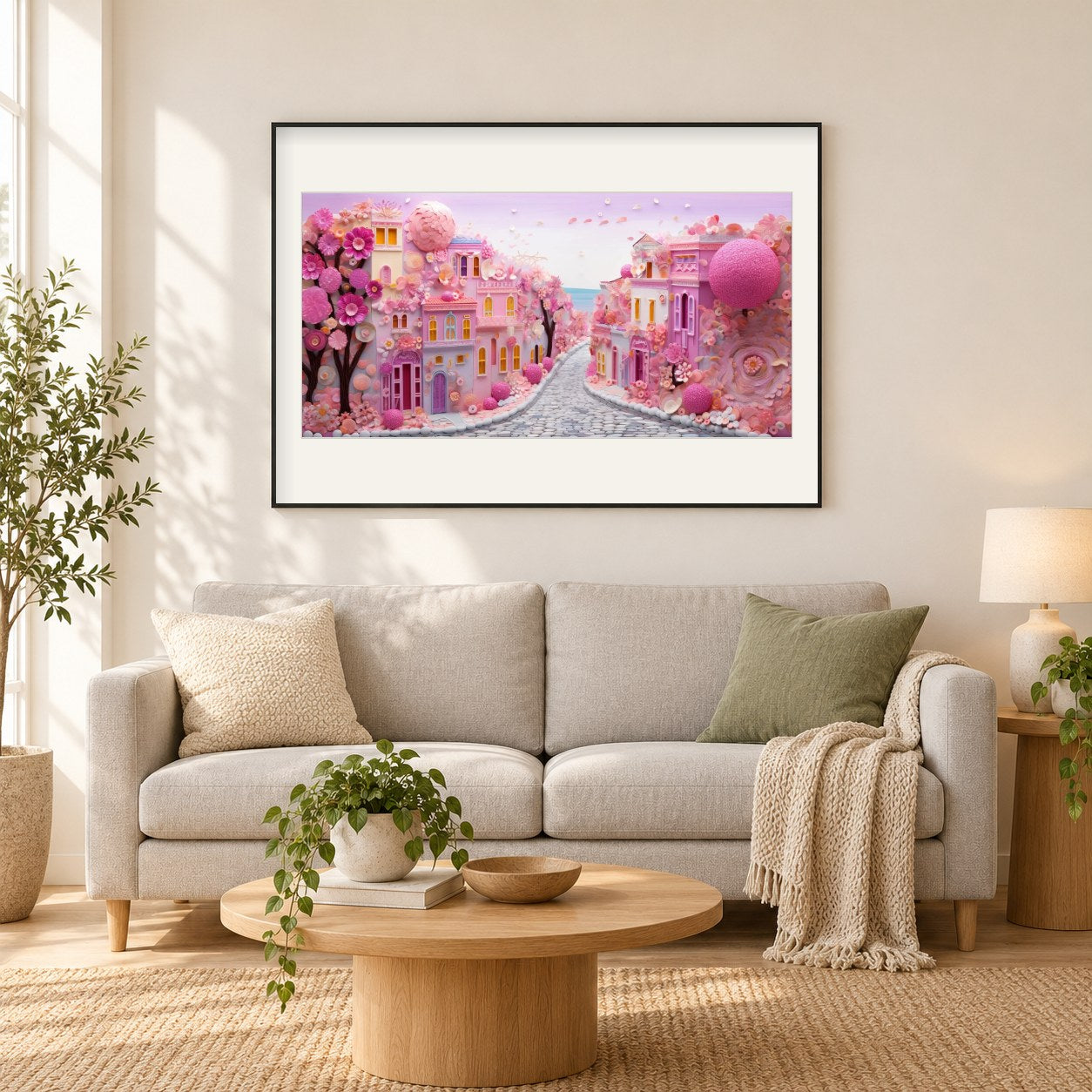 Aus Liebe zu Pink als gerahmtes Diamond Painting im Wohnzimmer