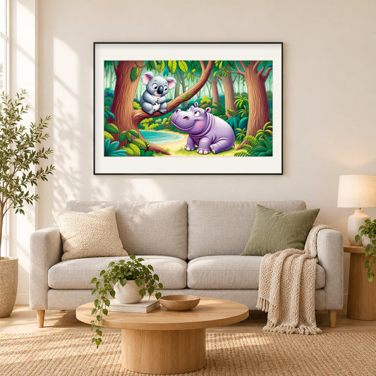 Freiheit der Wildtiere als gerahmtes Diamond Painting im Wohnzimmer