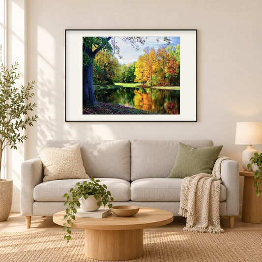 Friedliche Aussicht als gerahmtes Diamond Painting im Wohnzimmer