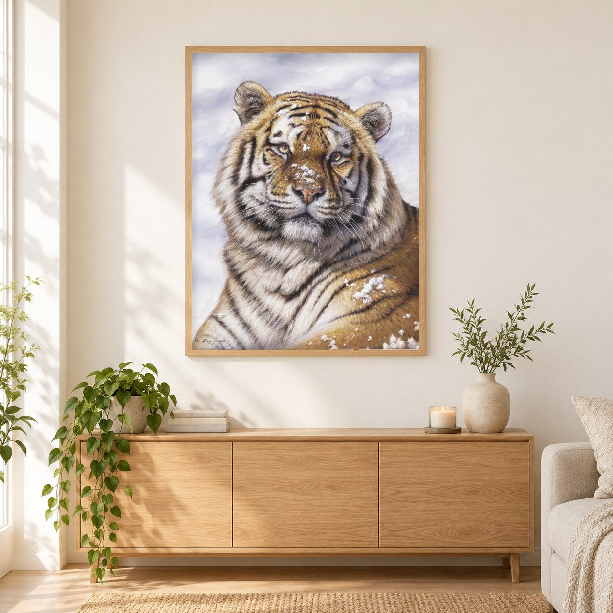 Eisig -  Kunst des Eric Wilson als gerahmtes Diamond Painting im Wohnzimmer