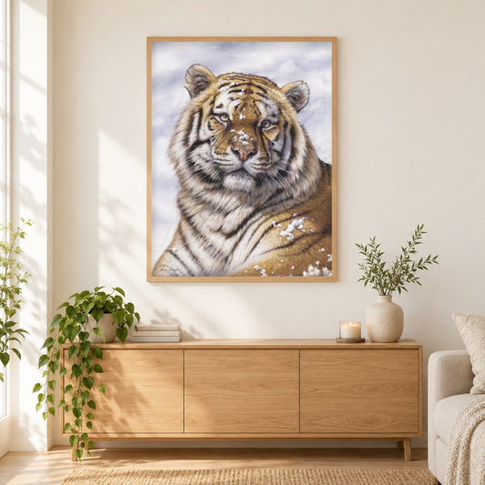 Eisig -  Kunst des Eric Wilson als gerahmtes Diamond Painting im Wohnzimmer