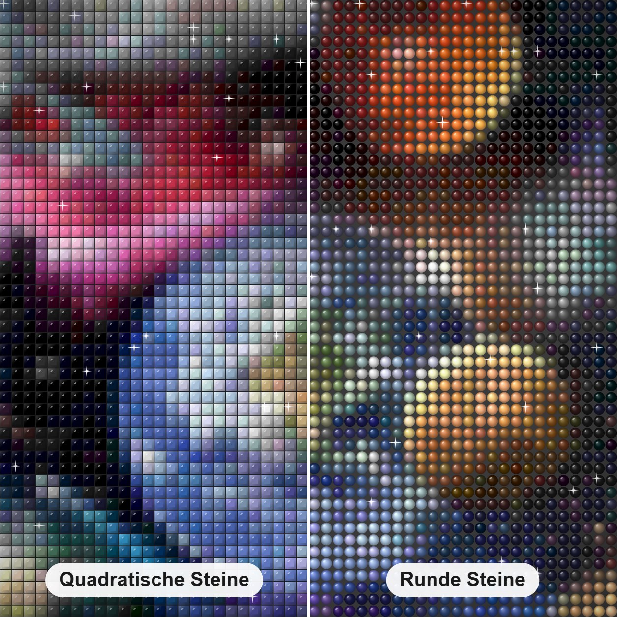 Galaxie & Planeten Diamond Painting Nahaufnahme mit quadratischen und runden Steinen