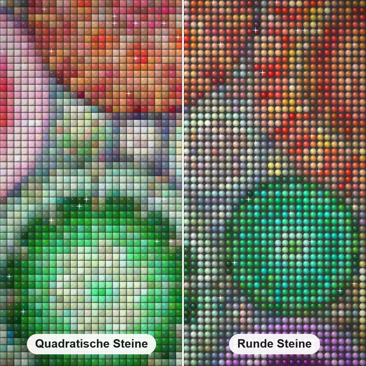 Galonz Fabergé - Kunst des Barbara Behr Diamond Painting Nahaufnahme mit quadratischen und runden Steinen