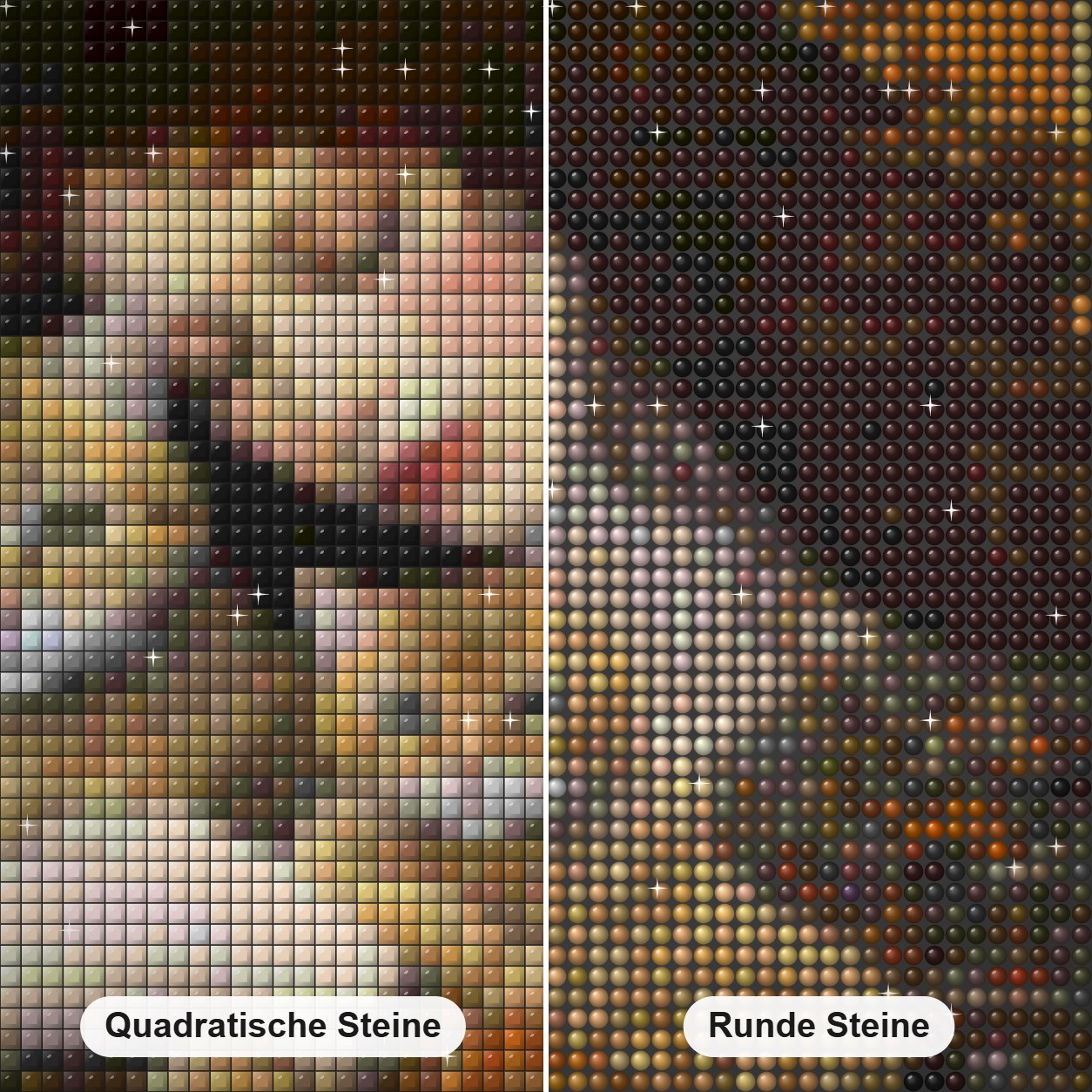 Girl's Cat Crew - Gemälde von Diamonds Diamond Painting Nahaufnahme mit quadratischen und runden Steinen