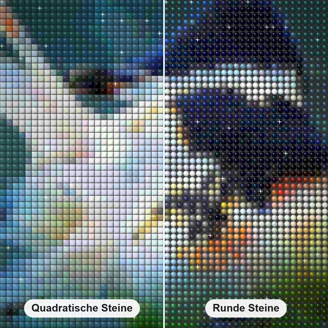Goldfischarten Diamond Painting Nahaufnahme mit quadratischen und runden Steinen