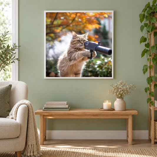 Hände hoch – Diamantkunst als gerahmtes Diamond Painting im Wohnzimmer