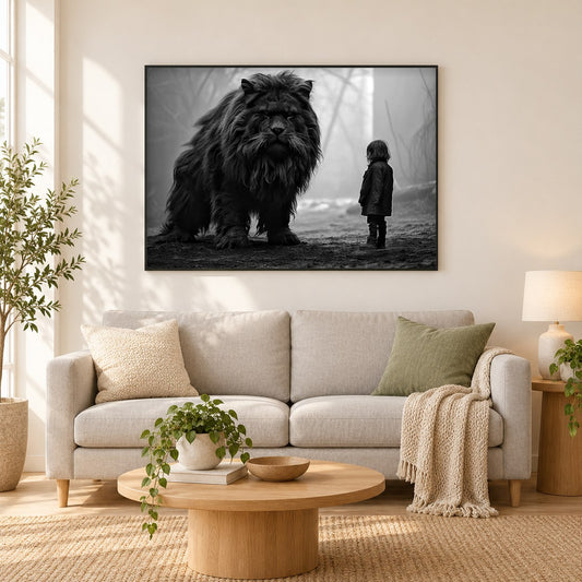 Ein Gespräch mit dem König führen als gerahmtes Diamond Painting im Wohnzimmer