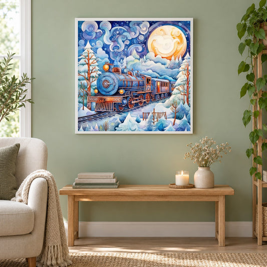 Feiertagszug als gerahmtes Diamond Painting im Wohnzimmer