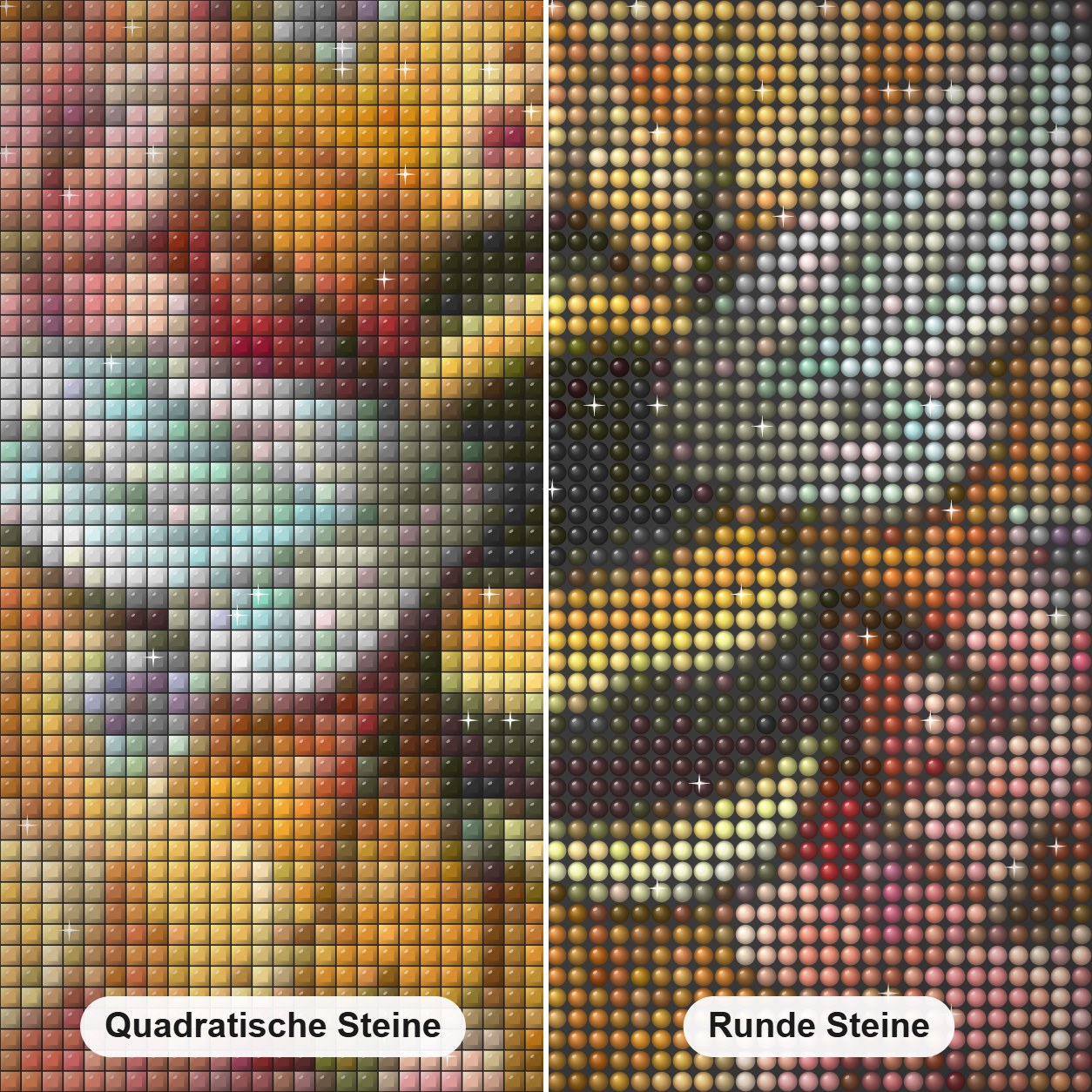 Honigbiene & Blumen Diamond Painting Nahaufnahme mit quadratischen und runden Steinen