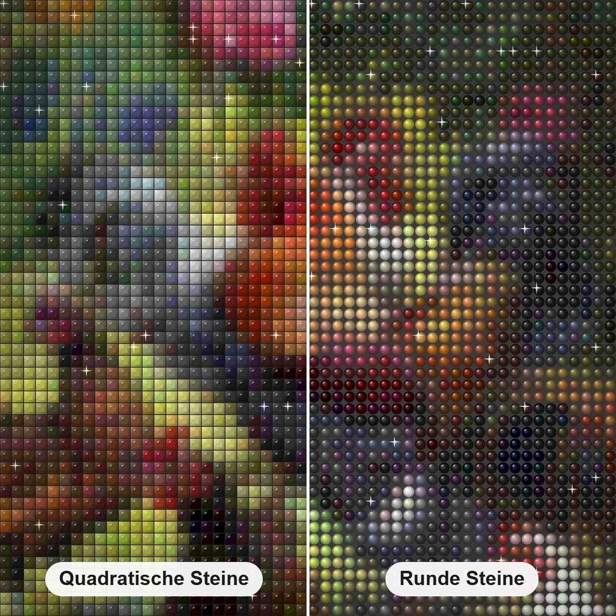Hühn im Garten Diamond Painting Nahaufnahme mit quadratischen und runden Steinen