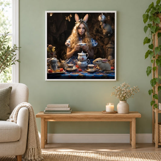 Ich bin die Hasenprinzessin als gerahmtes Diamond Painting im Wohnzimmer