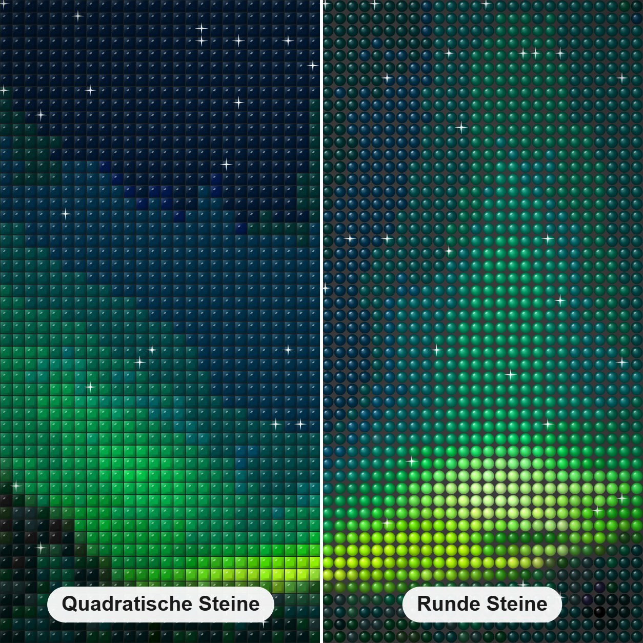 Island Aurora Borealis Diamond Painting Nahaufnahme mit quadratischen und runden Steinen