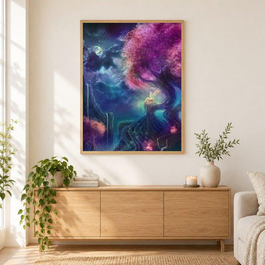Jenseits dieser Welt als gerahmtes Diamond Painting im Wohnzimmer