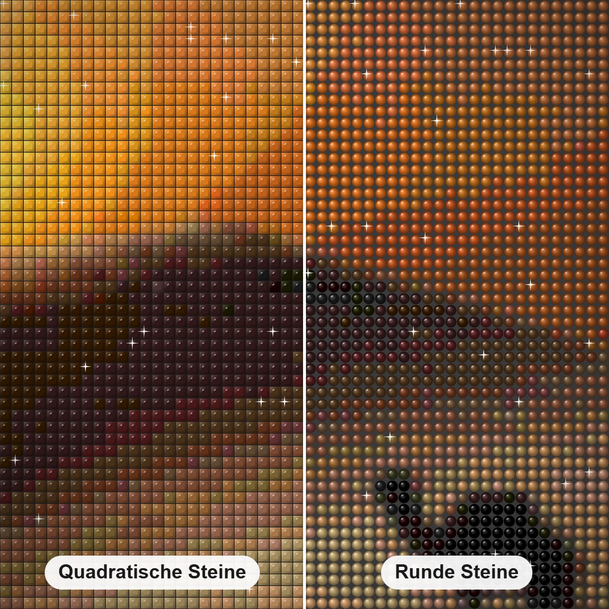 Kamel in der Wüste Diamond Painting Nahaufnahme mit quadratischen und runden Steinen