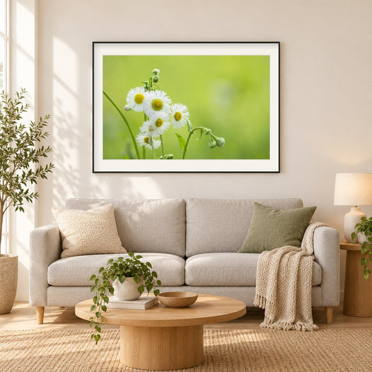 Kamille als gerahmtes Diamond Painting im Wohnzimmer