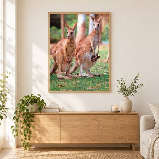 Kängurus als gerahmtes Diamond Painting im Wohnzimmer
