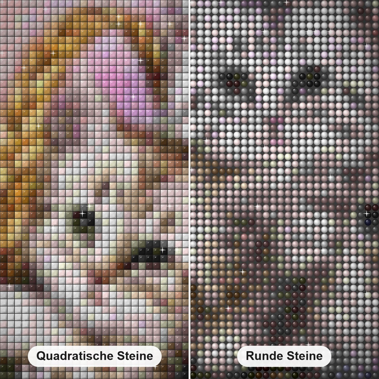 Kätzchen Korb Diamond Painting Nahaufnahme mit quadratischen und runden Steinen