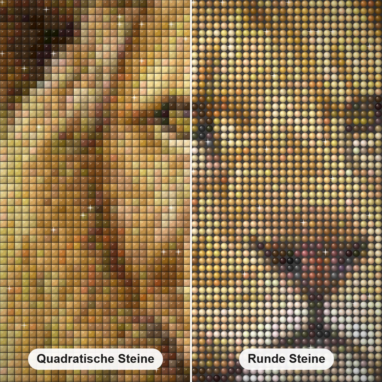 König der Bestien -  Kunst des Eric Wilson Diamond Painting Nahaufnahme mit quadratischen und runden Steinen