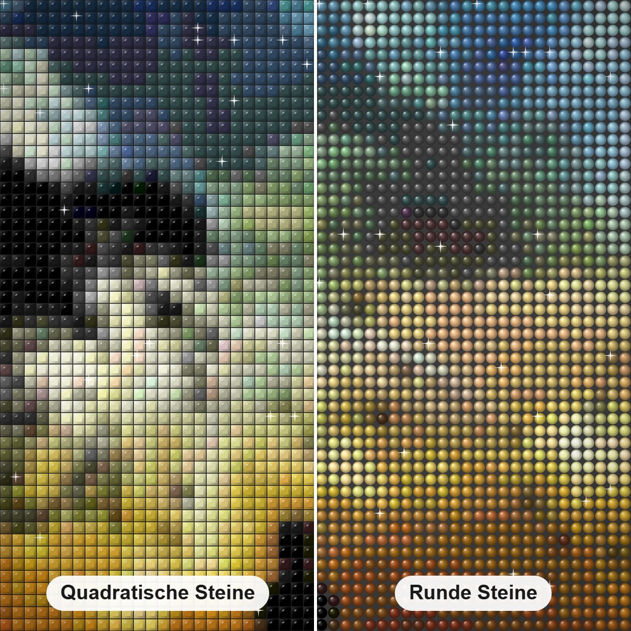 Kleines Kind, das fliegende Vögel beobachtet Diamond Painting Nahaufnahme mit quadratischen und runden Steinen