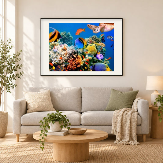 Korallenfische von Malaysia als gerahmtes Diamond Painting im Wohnzimmer