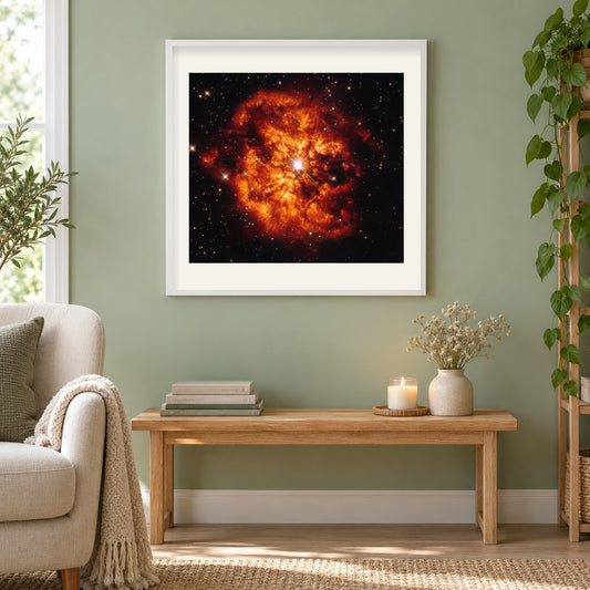 Kosmisches Paar als gerahmtes Diamond Painting im Wohnzimmer