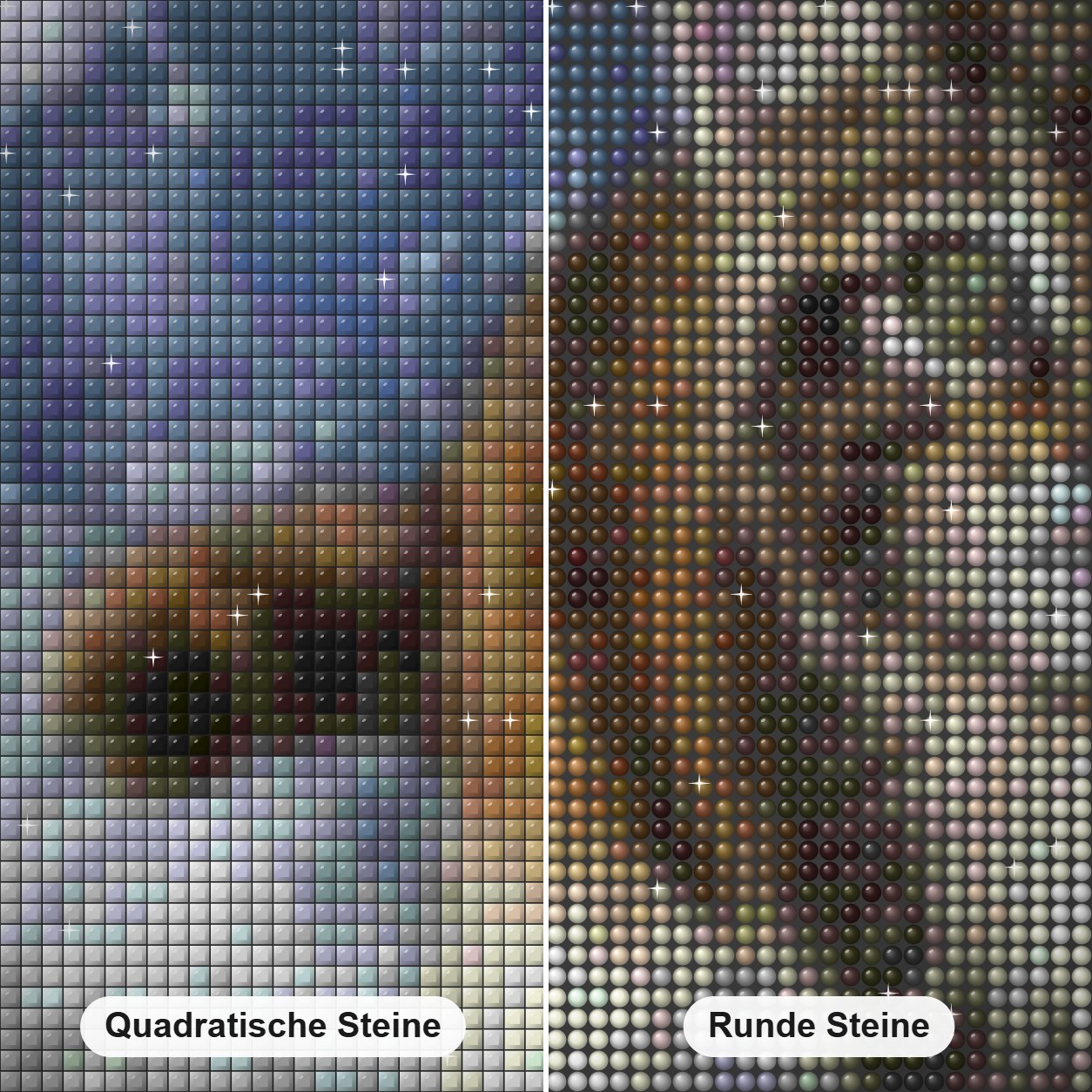 Laufende Katze Diamond Painting Nahaufnahme mit quadratischen und runden Steinen