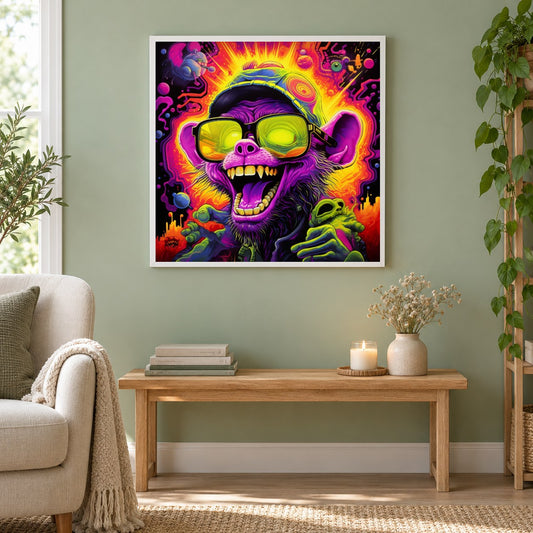 Lasst uns gemeinsam Funky sein als gerahmtes Diamond Painting im Wohnzimmer
