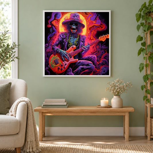 Lasst uns gemeinsam feiern als gerahmtes Diamond Painting im Wohnzimmer