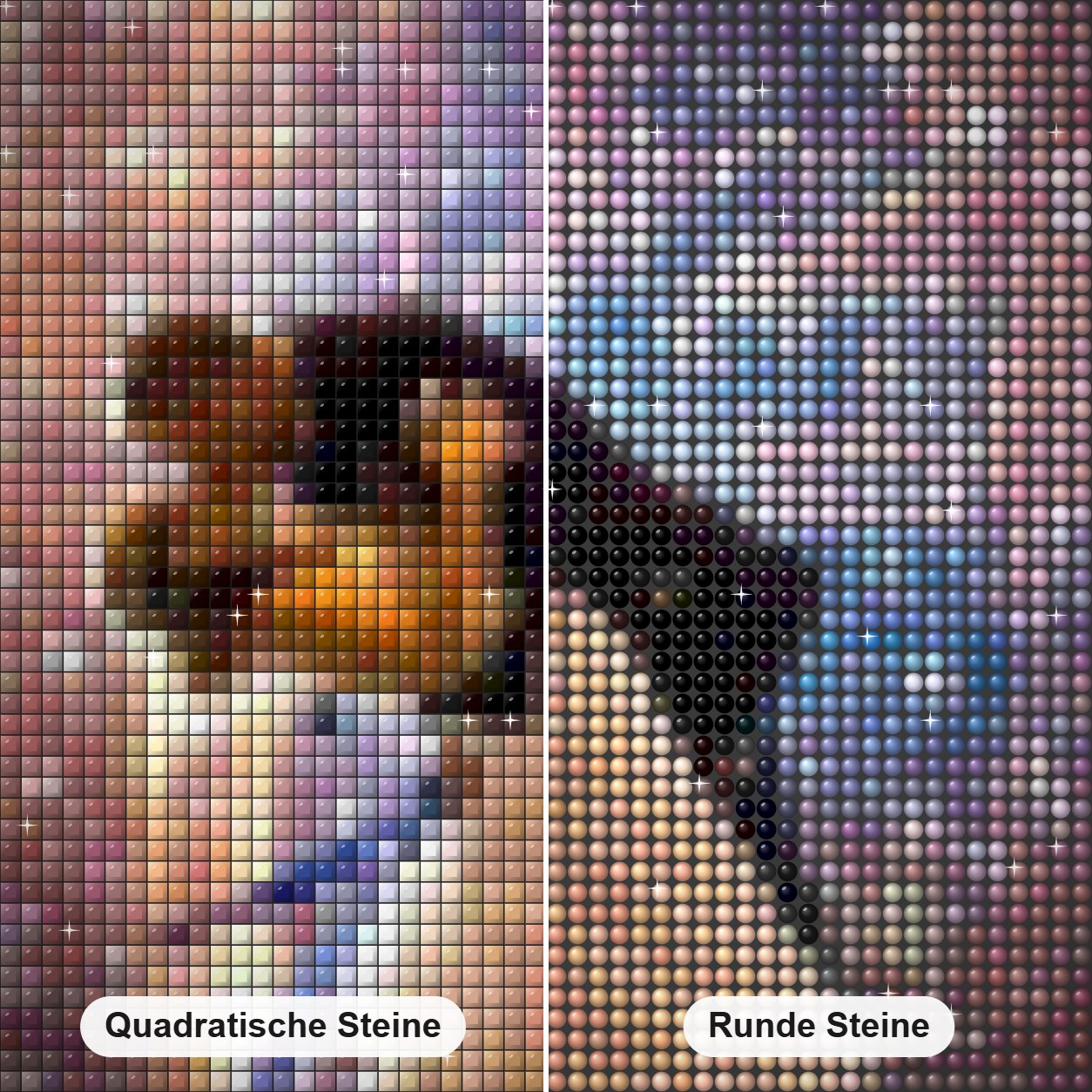 Liebespaar, das auf der Straße küsst Diamond Painting Nahaufnahme mit quadratischen und runden Steinen