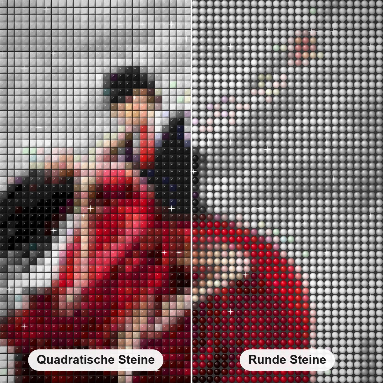 Liebespaar mit Liebesballons Diamond Painting Nahaufnahme mit quadratischen und runden Steinen