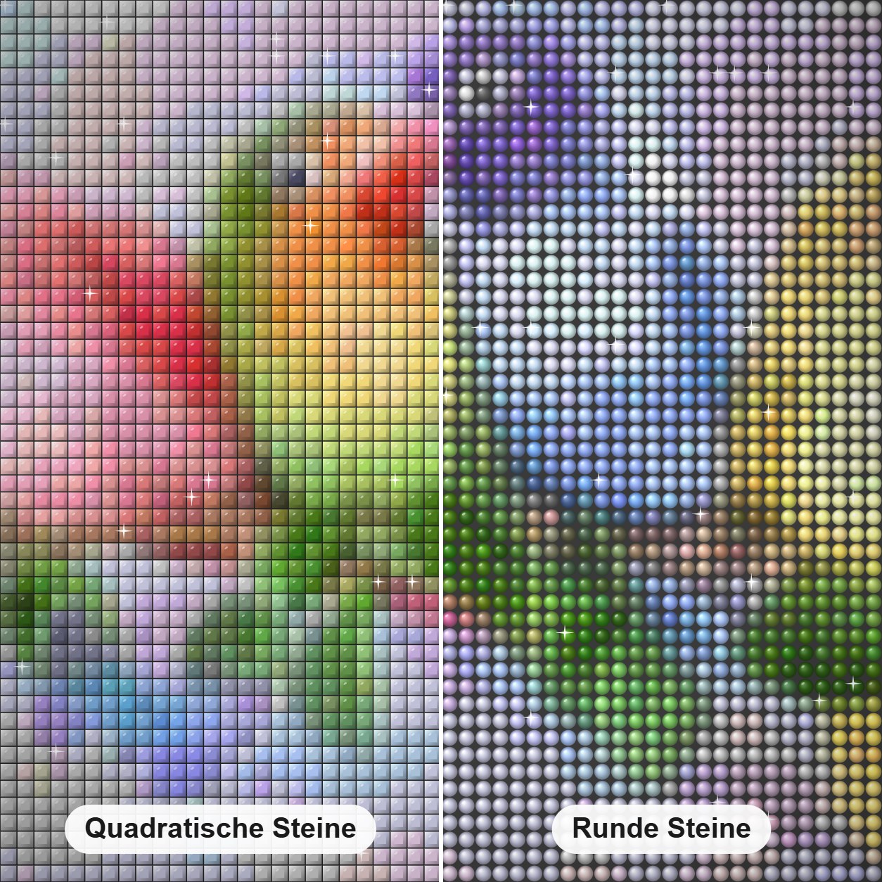 Liebesvögel, die Kit malen Diamond Painting Nahaufnahme mit quadratischen und runden Steinen