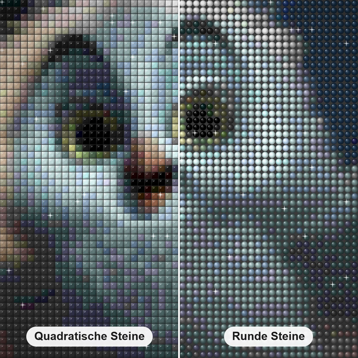Little Owls inspirierende Präsenz Diamond Painting Nahaufnahme mit quadratischen und runden Steinen