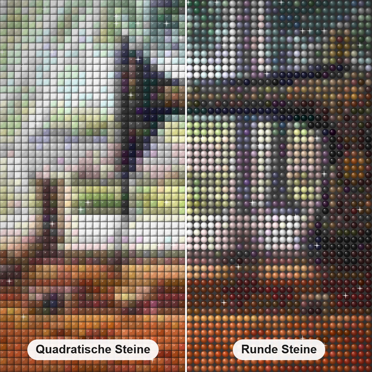 Nähmaschine Diamond Painting Nahaufnahme mit quadratischen und runden Steinen
