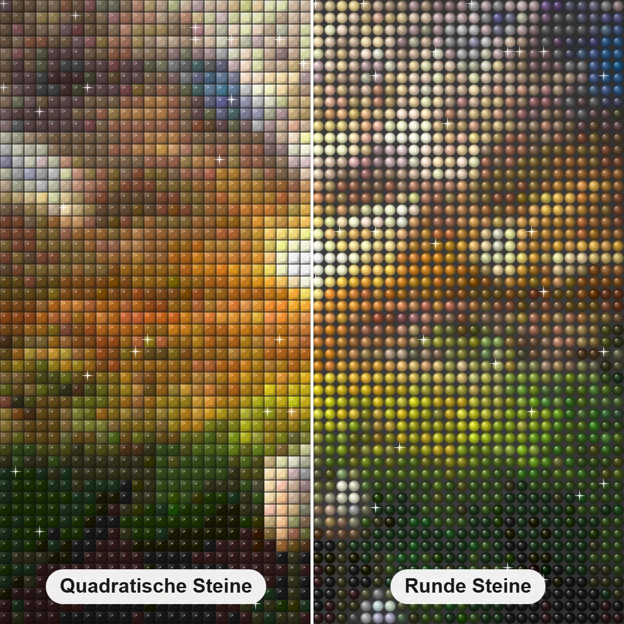 Natur im Himmel Diamond Painting Nahaufnahme mit quadratischen und runden Steinen