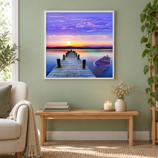 Natur Landschaft voll Diamant als gerahmtes Diamond Painting im Wohnzimmer