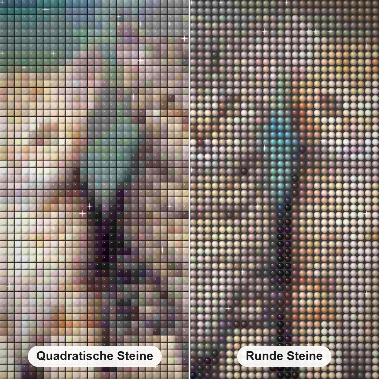 Nette Gruppe von Katzen Diamond Painting Nahaufnahme mit quadratischen und runden Steinen