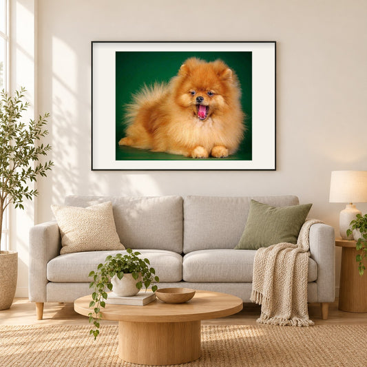 Nettes Welpengähnen als gerahmtes Diamond Painting im Wohnzimmer